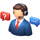 Agente de atención al cliente con auriculares y iconos de chat