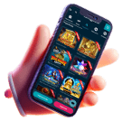 Mano sujetando un móvil con una app de casino en pantalla