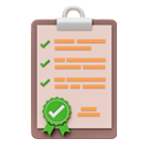 Portapapeles con lista de verificación y sello verde